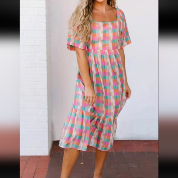 Michelle McDowell Daphne Picnic Paris Check Midi Dress - Picture 1 of 11